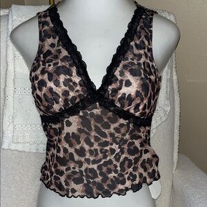 Leopard Print Lace Trim Camisole size large new with tags